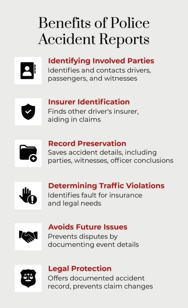 An infographic listing out the benefits of having a police report after a car accident in Arizona. 